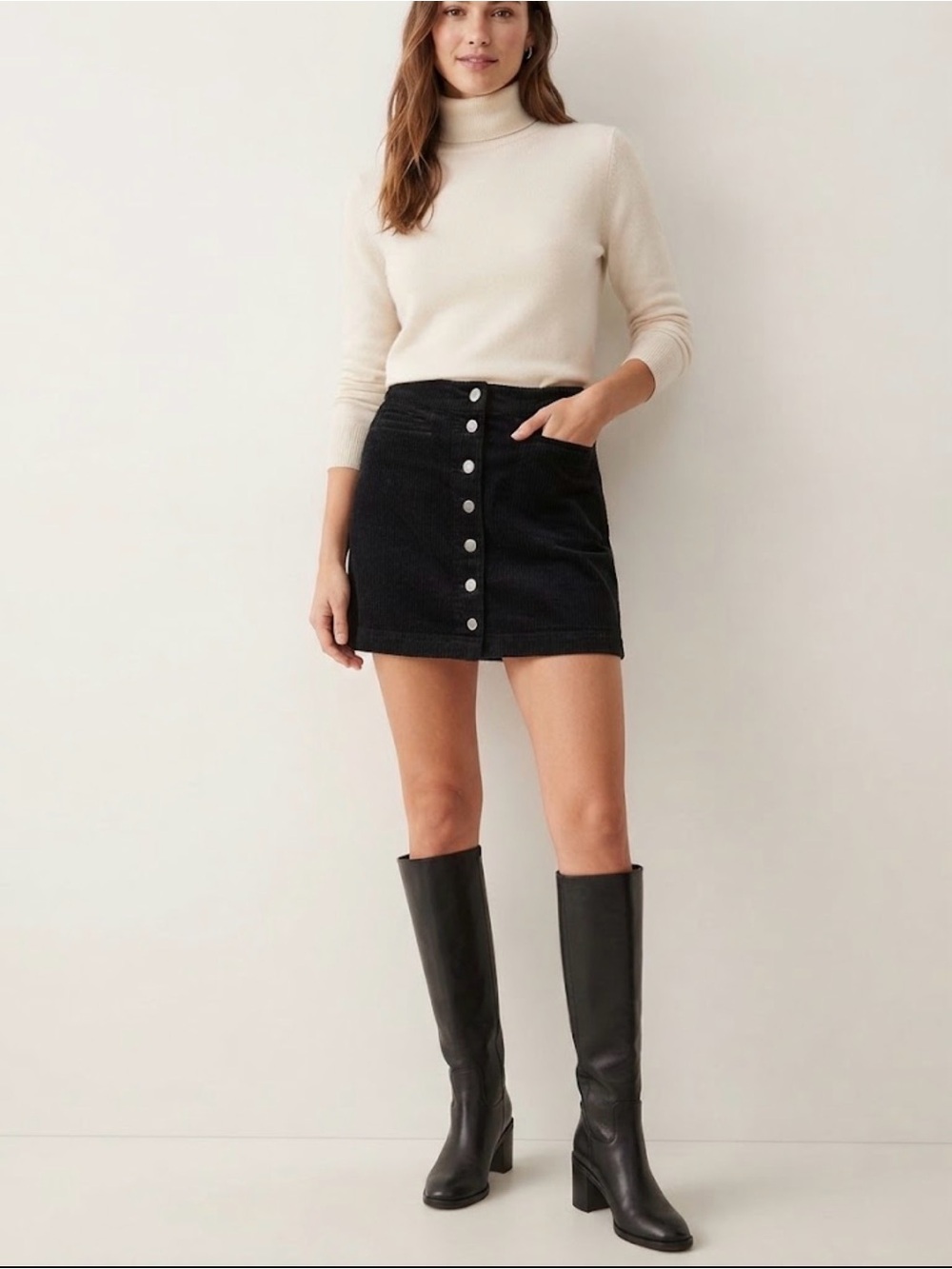 Wilfred Black Button-Front Corduroy Mini Skirt